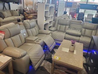 Gray  Power Reclining Sofa Set with LED