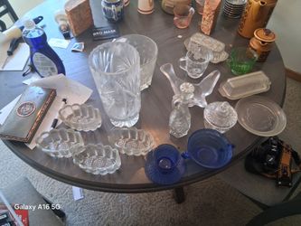 Grandmas vintage crystal, glass mason jars
