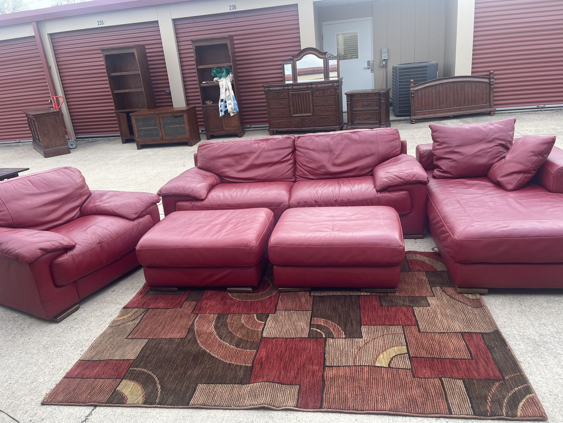 Leather Couch / Sectional With Chair And Ottoman