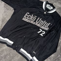 VINTAGE Ecko Unltd Classic Material 72 Embroidered Jacket – XL – Black Mesh Hex Pattern