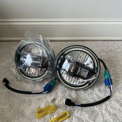 2PCS  DOT 7" Round LED Headlights Halo DRL With EMC