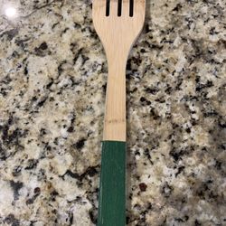 Solid Bamboo Slotted Cooking Utensil W/ Angled Edge To Chop Meat etc. Easy Clean Surface, 