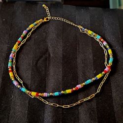 Rainbow beaded & Paperclip Necklace