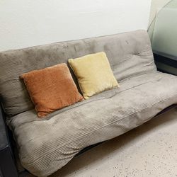 Used Beige Futon with Two Cushions - Cozy & Compact