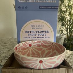 Ceramic Pink & White Flower Fruit Bowl 