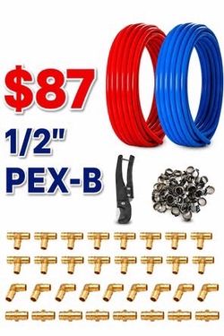 🔥 1/2" PEX-B Kit 200FT – Pipe, Brass Fittings & Clamps