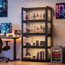 Display Cabinet with Flip-Up Doors, 55" Tall, Balck Full 4-Side Clear Acrylic Display Case, 4 Tier
