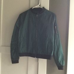 Woman's Jacket full zip bomber style dark emerald green Zeagoo brand