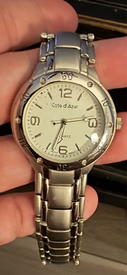 Cote d'Azur men's silver-tone stainless steel quartz watch with a white dial