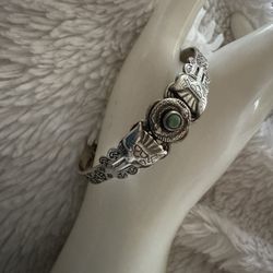 Vintage Southwestern Thunderbird Cuff Fred Harvey Era Bracelet with Turquoise Stone