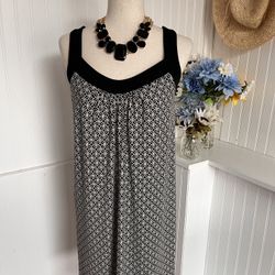 London Times Black & White Tank Dress With-Circular Patterns 