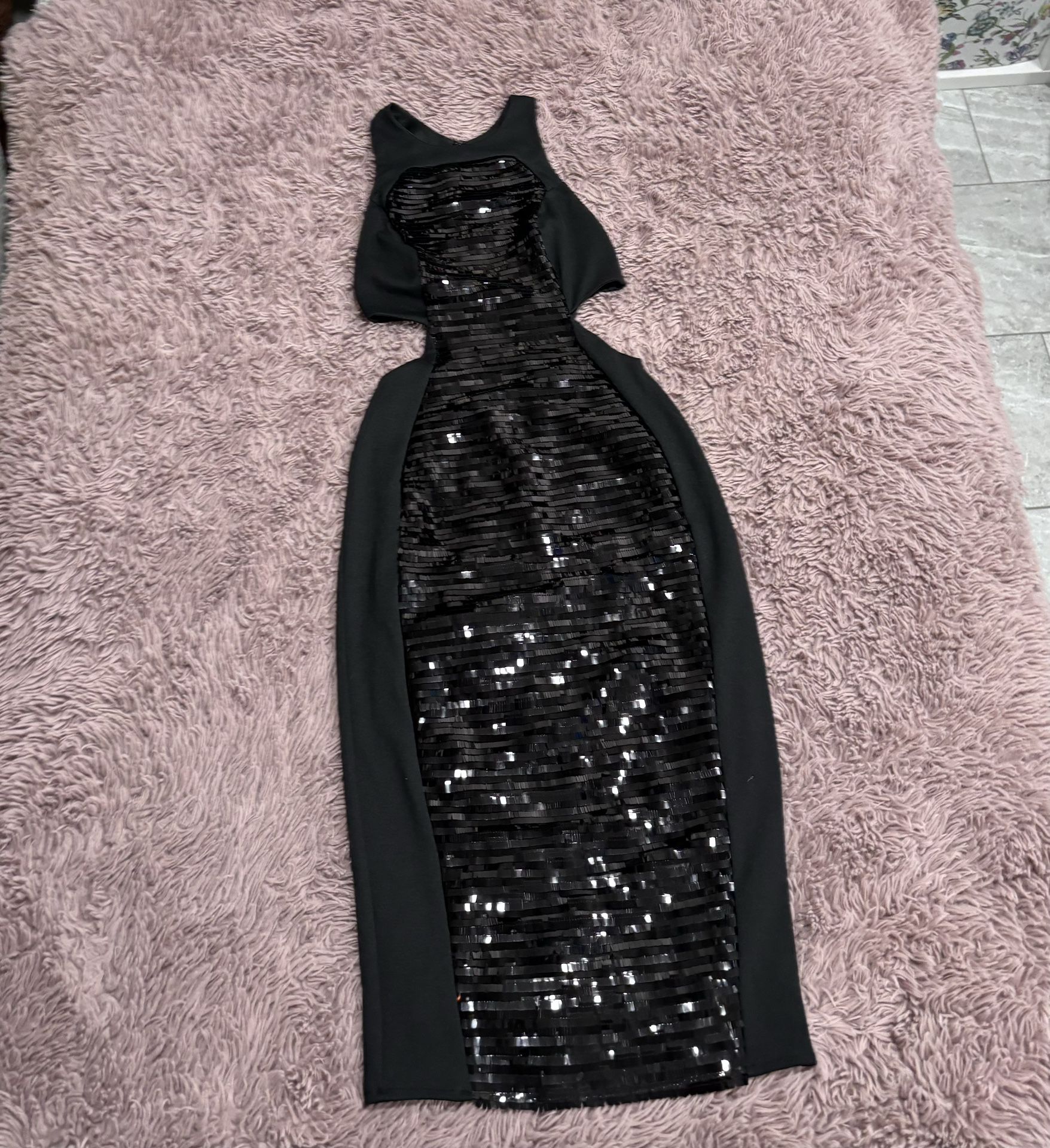 ASOS Petite Black Sequin Cut Out Midi Dress