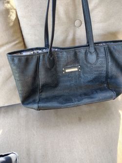 Juicy Couture Black Embossed Leather Tote Bag with Gold Plaque