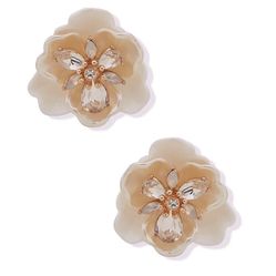 NWT Anne Klein Gold-Tone and Cream Crystal Flower Earrings