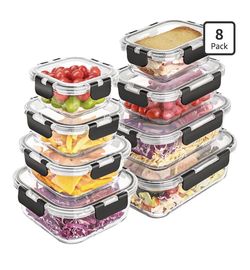 8 Pack Glass Food Storage Containers with Lids,