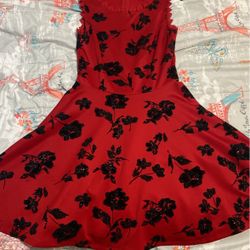 A Beautiful Red Dress With Flowers 