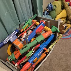 NERF guns,bullets, knives and bow and arrows