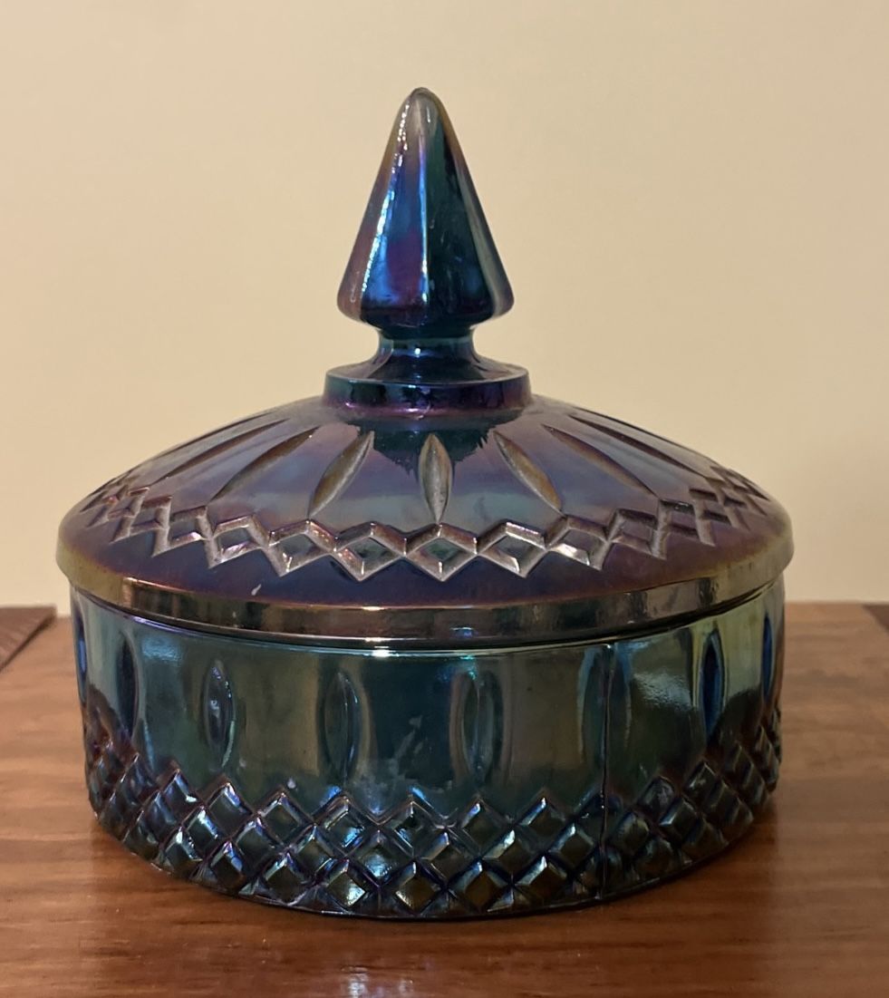 Vintage Indiana Glass Princess Pattern Carnival Glass Candy Dish With Lid