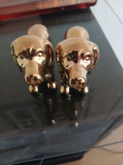 Gold Ceramic Dog Figurines Set of 2 S&P