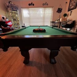 Barrington Billiards 90" Ball and Claw Leg Pool Table with Cue Rack, Dartboard Set, Green