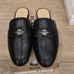 Brand New Coach Black Samie Leather Slide on Mule Shoes Size 7