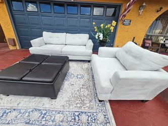 ✨Light Gray White Sofa Set with Storage Ottoman – Deep Cleaned | Excellent Condition | Pickup ONLY ✨