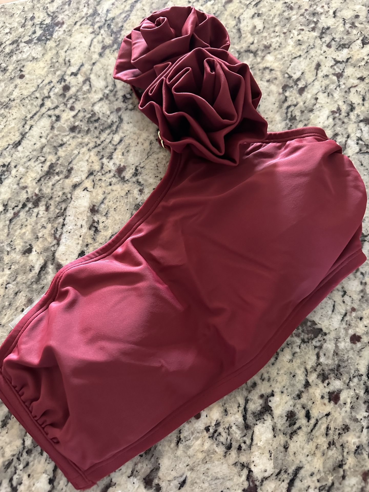 New Red 3d Floral Bikini Top