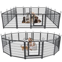 Dog Playpen Outdoor Extra Wide 16 Piece Panels Heavy Duty Dog Fence 40 Height Anti-Rust with Doors Portable for RV Camping Yard, Total 37FT, 111Sq.ft,
