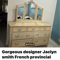 French Provincial Solid Wood 7 Drawer Dresser With Tri Fold Mirror