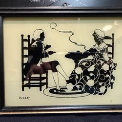 Vintage Ducray Reverse Glass, Silhouette Painting, 18th Century Courting Scene
