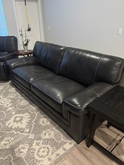 Dark Gray Leather Three-Seat Sofa