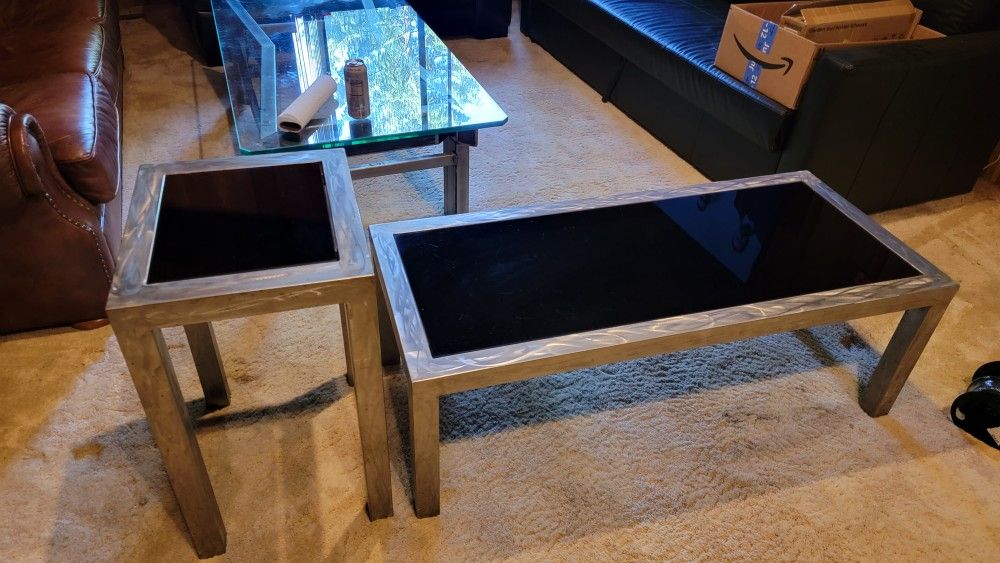 Custom Stainless Steel Coffee Table And End Table With Glass