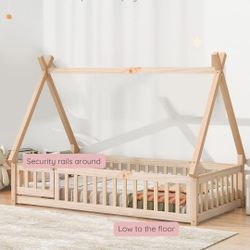 Full size _ Montessori Bed _ pine wood _ bed frame & Purple Mattress