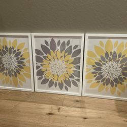 Yellow And Gray Flower Wall Art