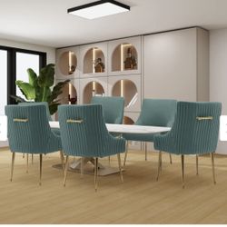 Dining Chairs, Accent Chairs Set of 6, Modern Upholstered Kitchen Dining Room Chairs with Gold Legs