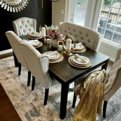 Jeanette Black-Linen Dining Room Set, Dining table and Chairs 1169