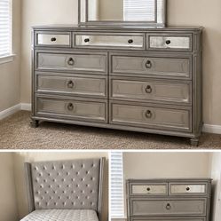 Grey Mirror Queen Bed Set