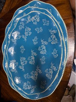 Temp-tations by Tara "Floral Lace" Coastal Ocean Blue Oval Nesting Platters Set of 3 (PPP-SQ-960073)