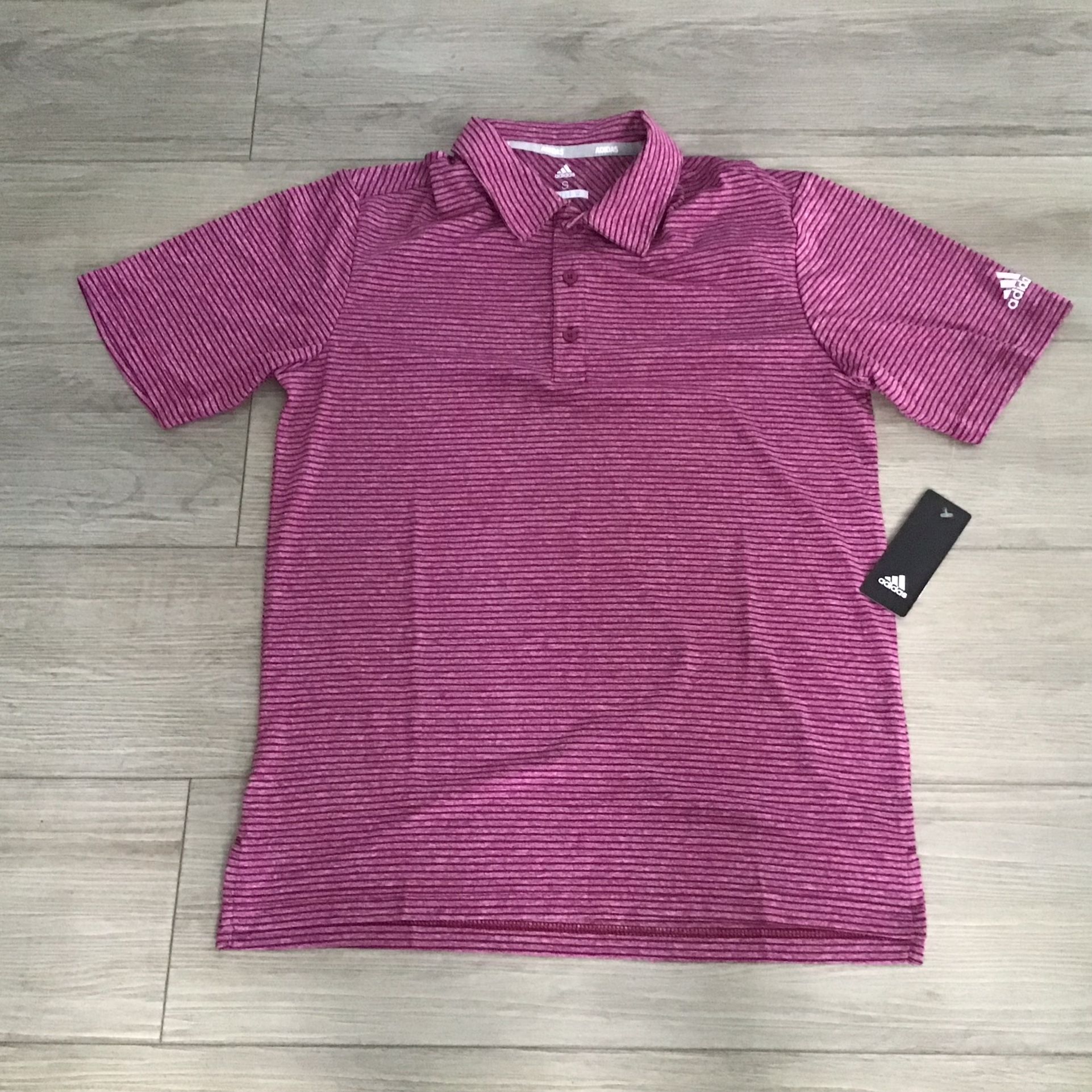 New With Tags~ADIDAS Golf Burgundy Striped Polo Shirt~Size Small Pick up Four Mile Cove Parkway behind Walmart on Del Prado