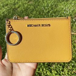 Michael Kors Jet Set Travel Small Leather Top Zip Coin Pouch ID Marigold