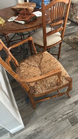 Vintage refurbished, solid wood, and hemp chair