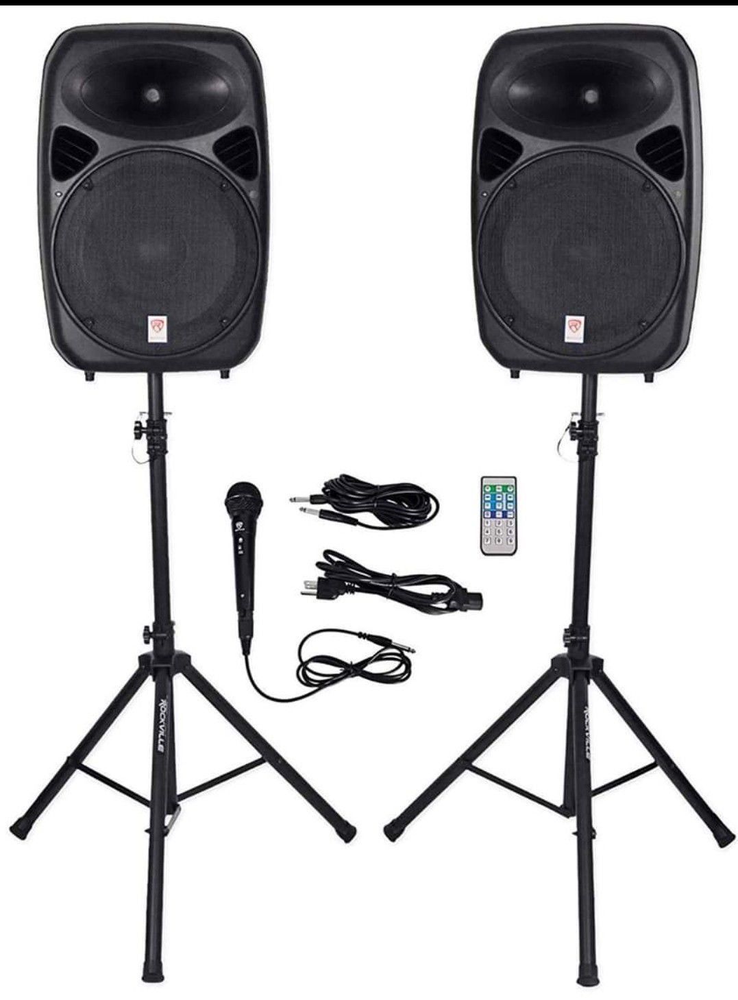 Rockville RPG152K Dual 15" Powered, Bluetooth+Mic+Speaker Stands+Cables