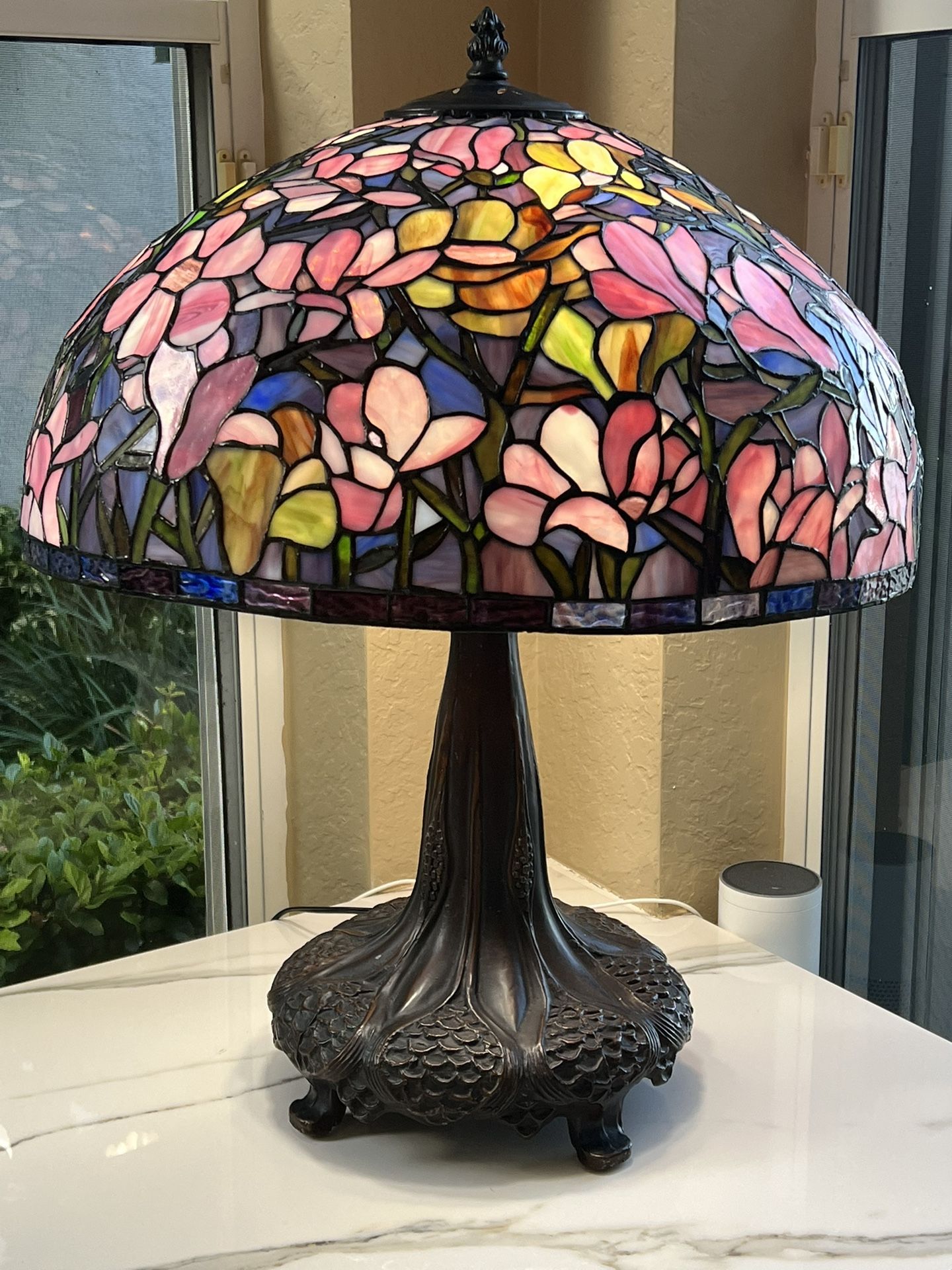 large Tiffany Style lamp measuring 27” tall and lamp shade is