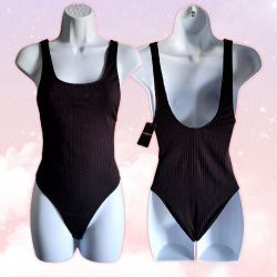 NWT Forever 21 Black Knit Tank Bodysuit with Snap-On Buttons