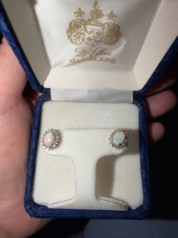 14K gold, Diamond and opal earrings