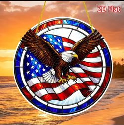 Liberty's Descent — Stained Glass Eagle & Flag Suncatcher