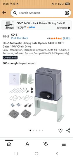 CO-Z Automatic Sliding Gate Opener 1400lb Chain Drive