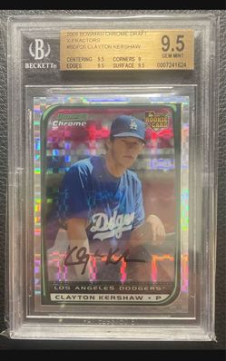 2008 Clayton Kershaw Bowman Chrome X-Fractor Rookie Card #/199. BGS 9.5 Gem Mint. Los Angeles Dodgers.