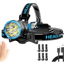1800 Lumen Light Weight Bright Headlamp with 7 Modes Motion Sensor Function, Fast-charging Head Lamp Rechargeable, IP67 Waterproof Head Light & 90° Ad