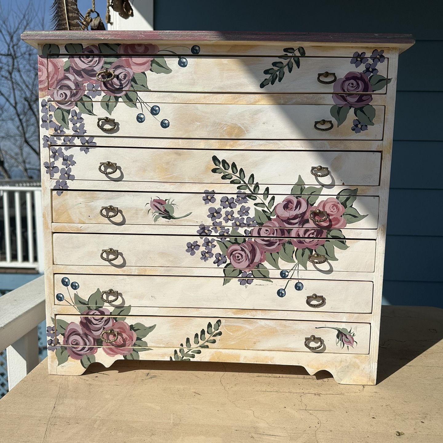 Hand-Painted Floral Wooden Jewelry Box – Cottagecore, Shabby Chic ...